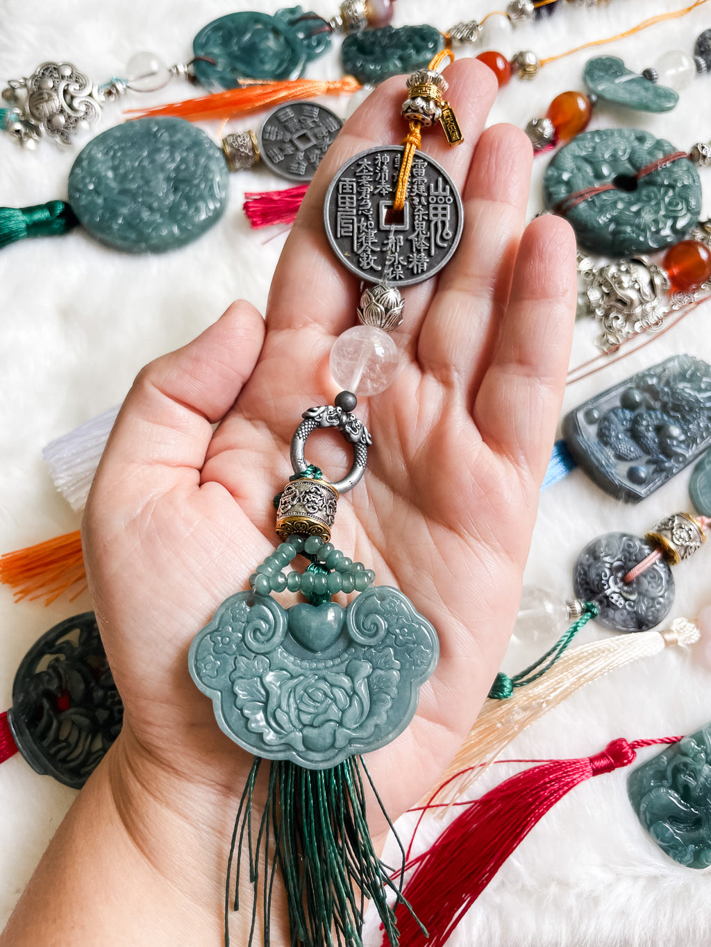 Cloud Ruyi Double Dragon - Feng Shui Hanging Crystal