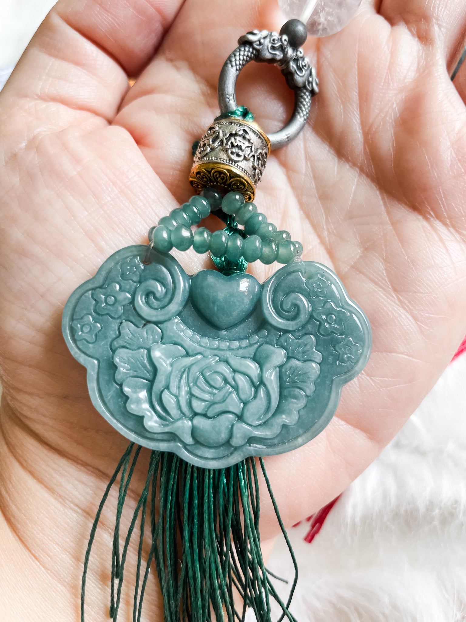 Cloud Ruyi Double Dragon - Feng Shui Hanging Crystal