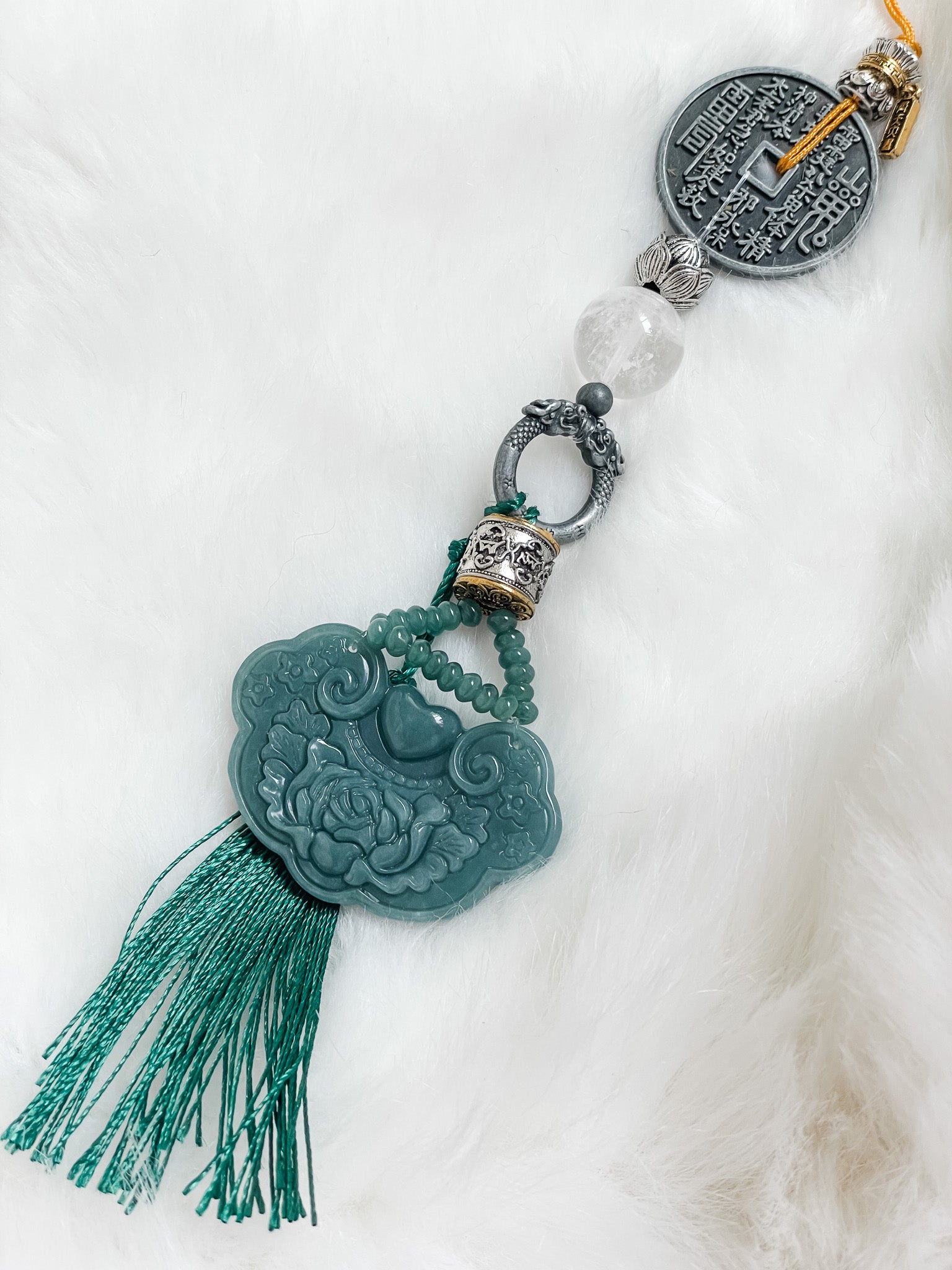 Cloud Ruyi Double Dragon - Feng Shui Hanging Crystal