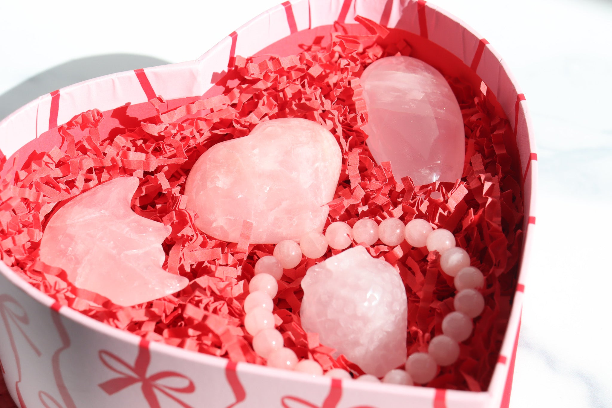 Rose Quartz Valentine Box - 5 High Quality Crystals in a Valentines gift box