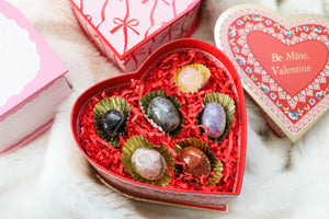 Be Mine, Valentine Crystal Box - 6 High Quality Crystal tumbles in a chocolate themed gift box