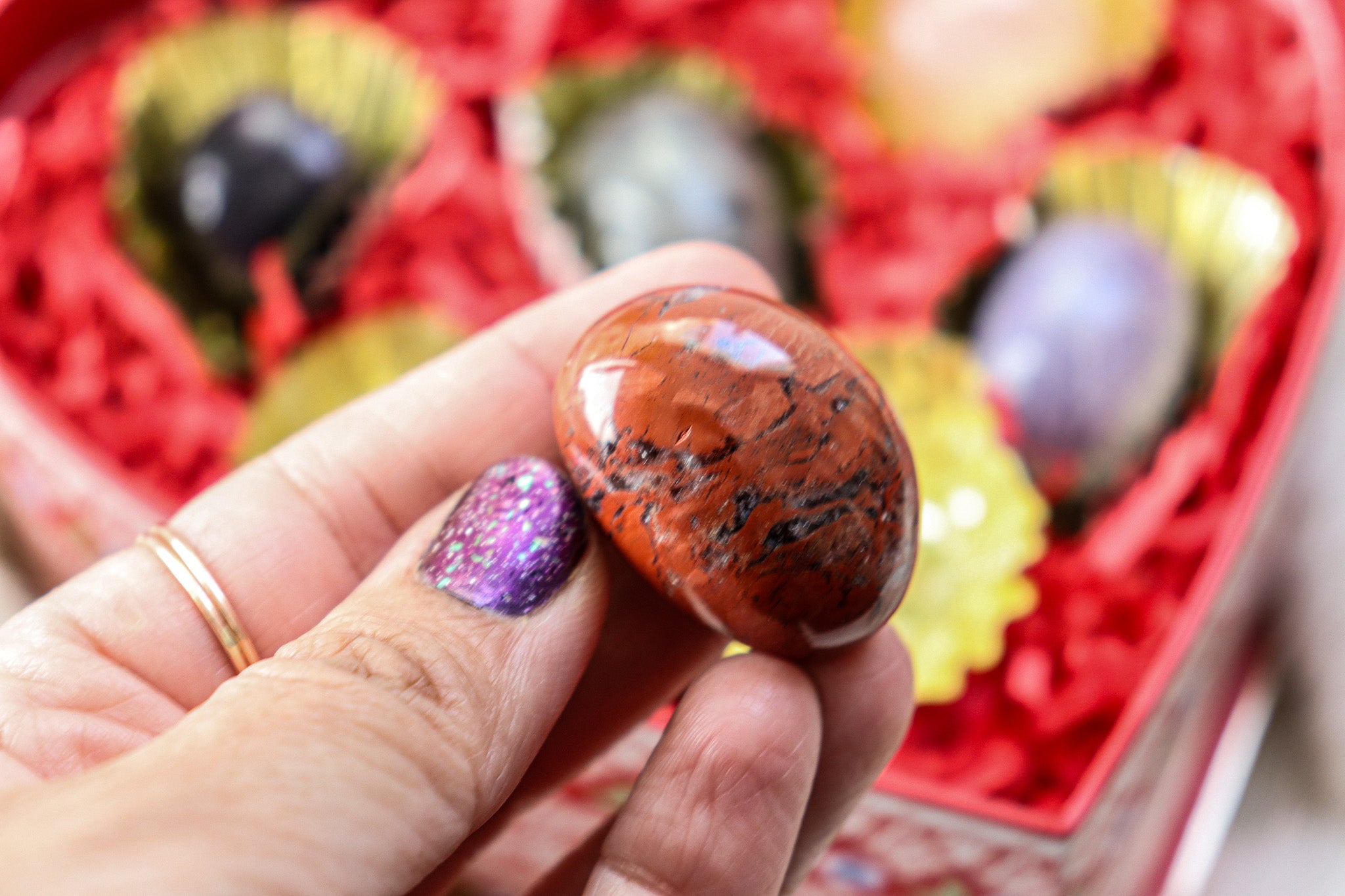 Be Mine, Valentine Crystal Box - 6 High Quality Crystal tumbles in a chocolate themed gift box