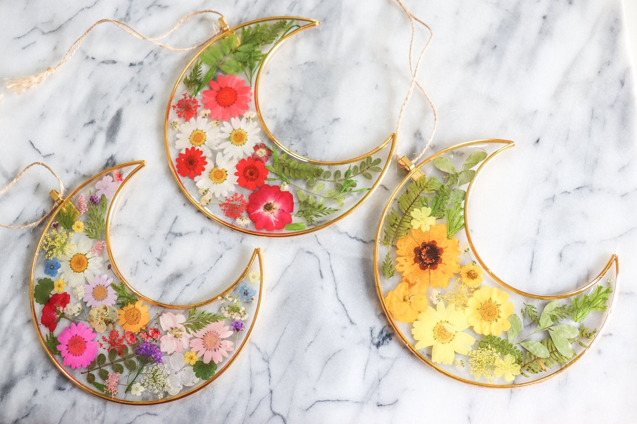 Colored Moon - Resin and Flower Crescent Moon Wall Hanging
