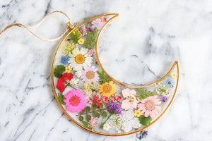 Colored Moon - Resin and Flower Crescent Moon Wall Hanging