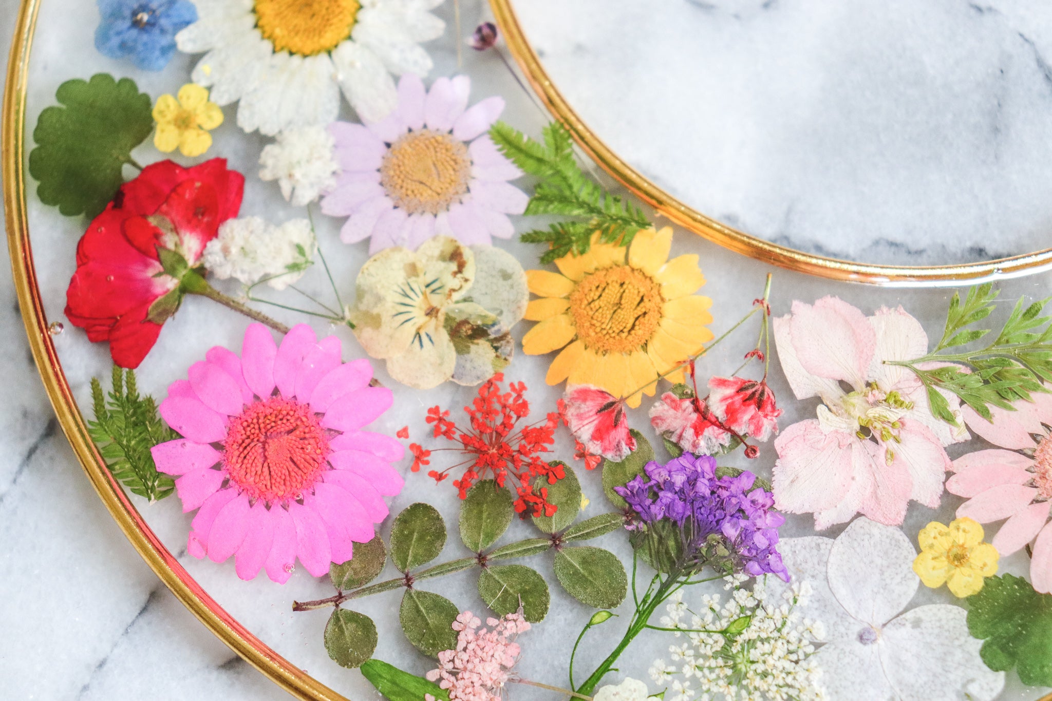 Colored Moon - Resin and Flower Crescent Moon Wall Hanging