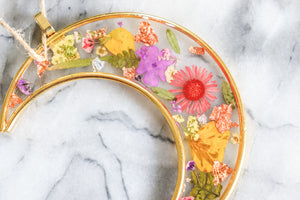 Little Moon - Resin and Flower Crescent Moon Wall Hanging