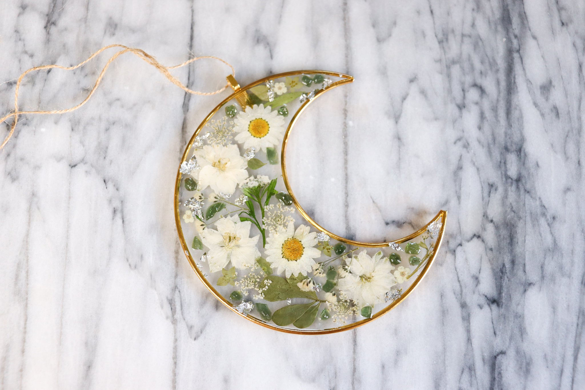 White Fields - Crystal, Resin and Flower Crescent Moon Wall Hanging