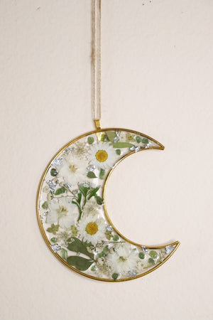 White Fields - Crystal, Resin and Flower Crescent Moon Wall Hanging