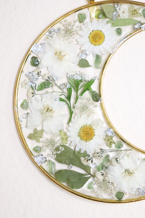 White Fields - Crystal, Resin and Flower Crescent Moon Wall Hanging