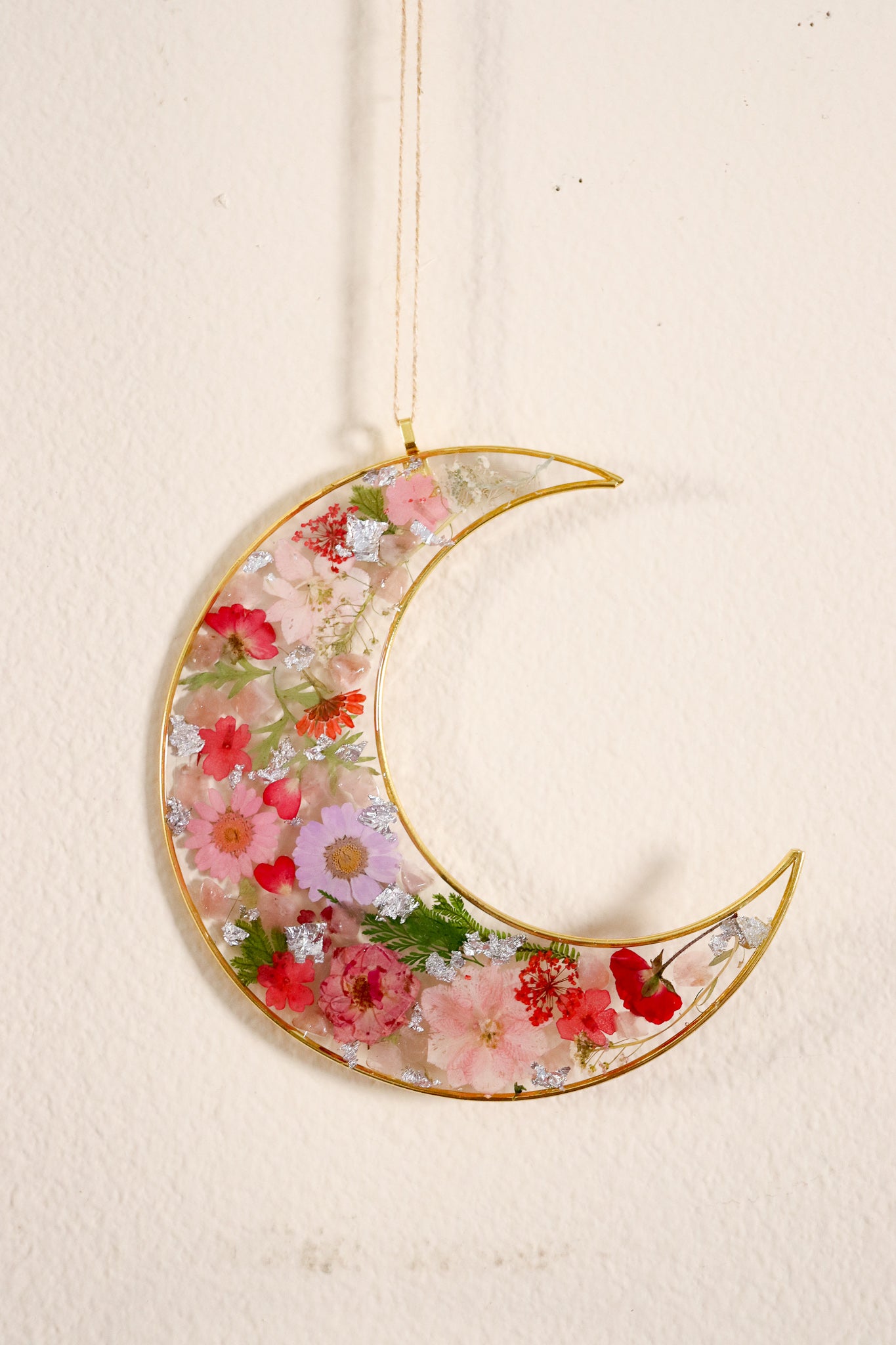 Red Romance - Resin, Crystal and Flower Crescent Moon Wall Hanging