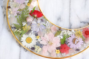 Blushing Moon - Resin, Crystal and Flower Crescent Moon Wall Hanging